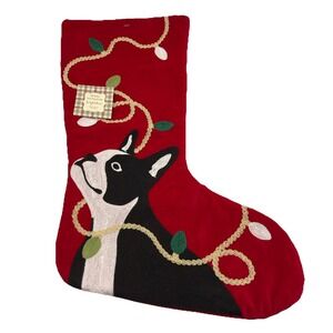 NWT Boston Terrier Red Pet Christmas Stocking Dog Holiday Handcrafted Velvet